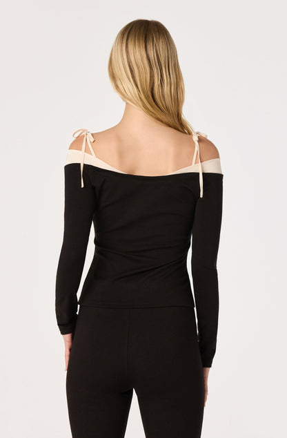 Loretta Mixed Media Off-Shoulder Top
