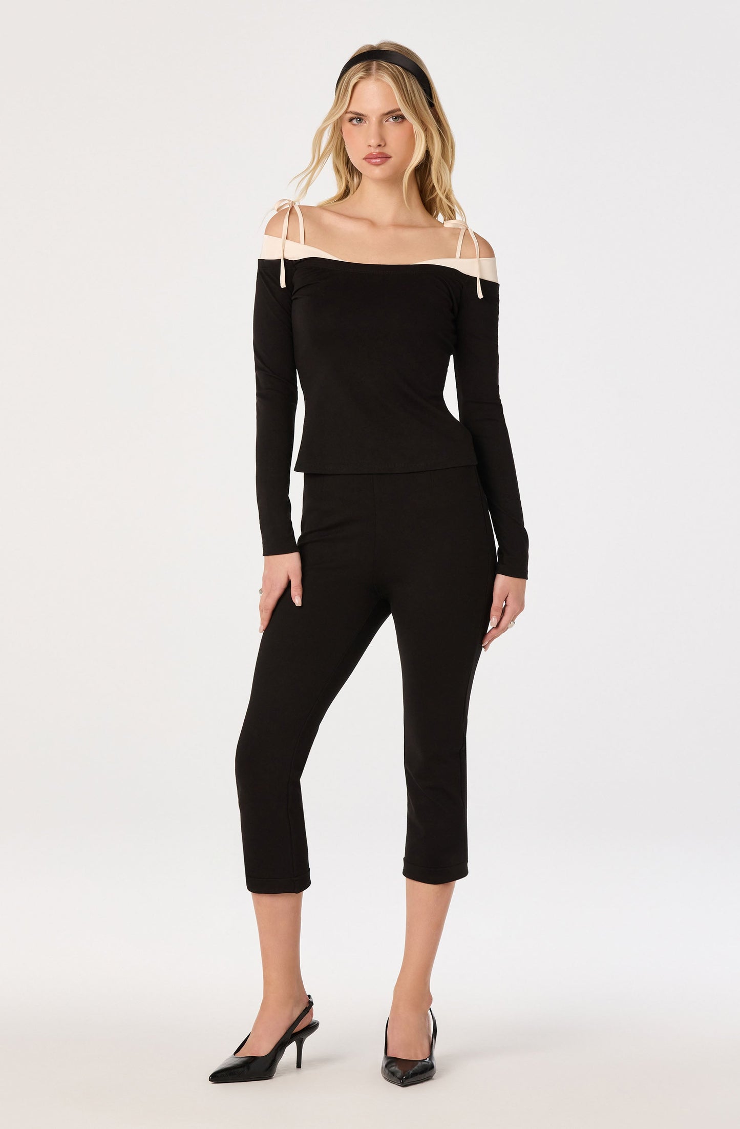 Loretta Mixed Media Off-Shoulder Top