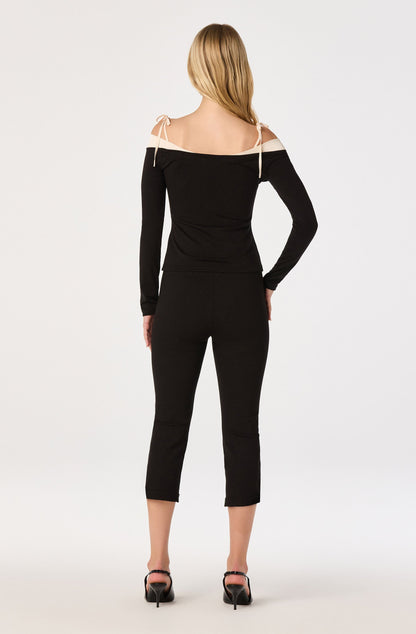 Loretta Mixed Media Off-Shoulder Top