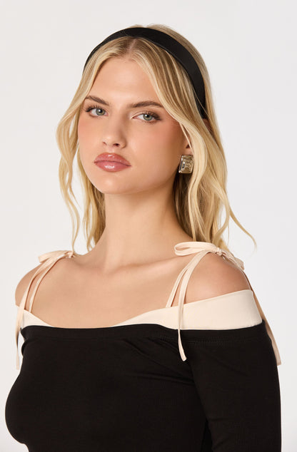 Loretta Mixed Media Off-Shoulder Top