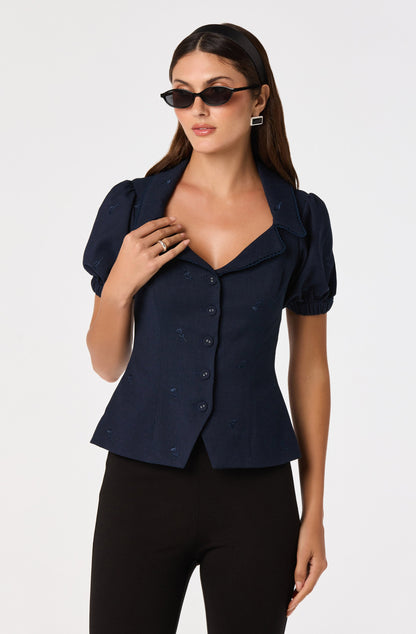 Anne Embroidered Fit-and-Flare Blouse