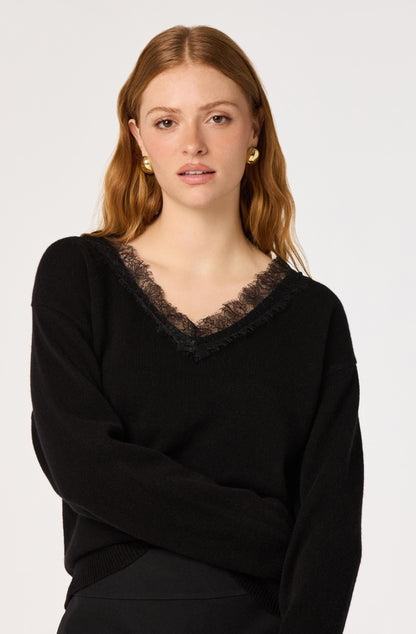 Jadyn Lace-Trim V-Neck Sweater