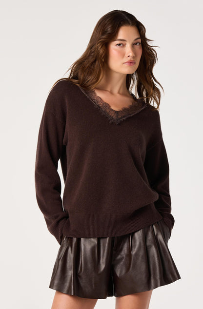 Jadyn Lace-Trim V-Neck Sweater