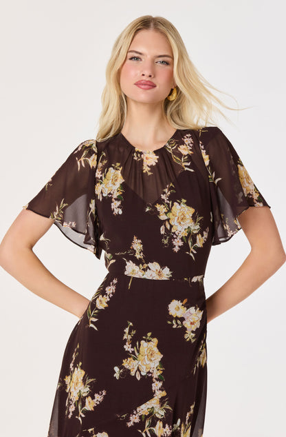 Aila Chiffon Flutter Sleeve Maxi Dress