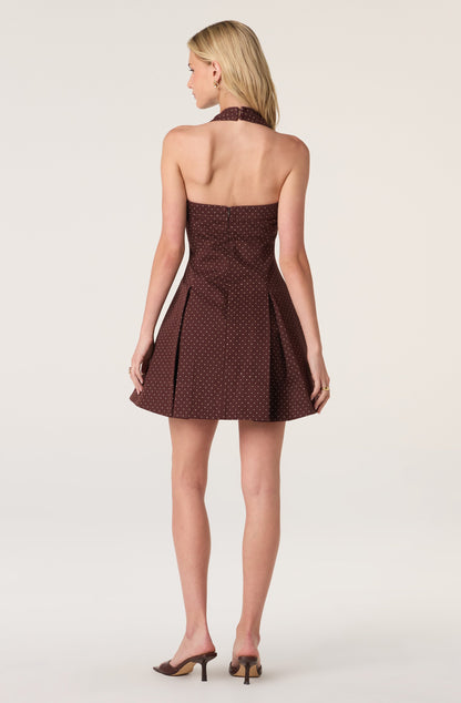 Flare Halter Box Pleat Mini Dress