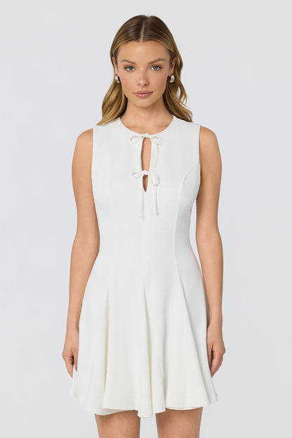 Tristan V-neck Self-Tie Godet Mini Dress