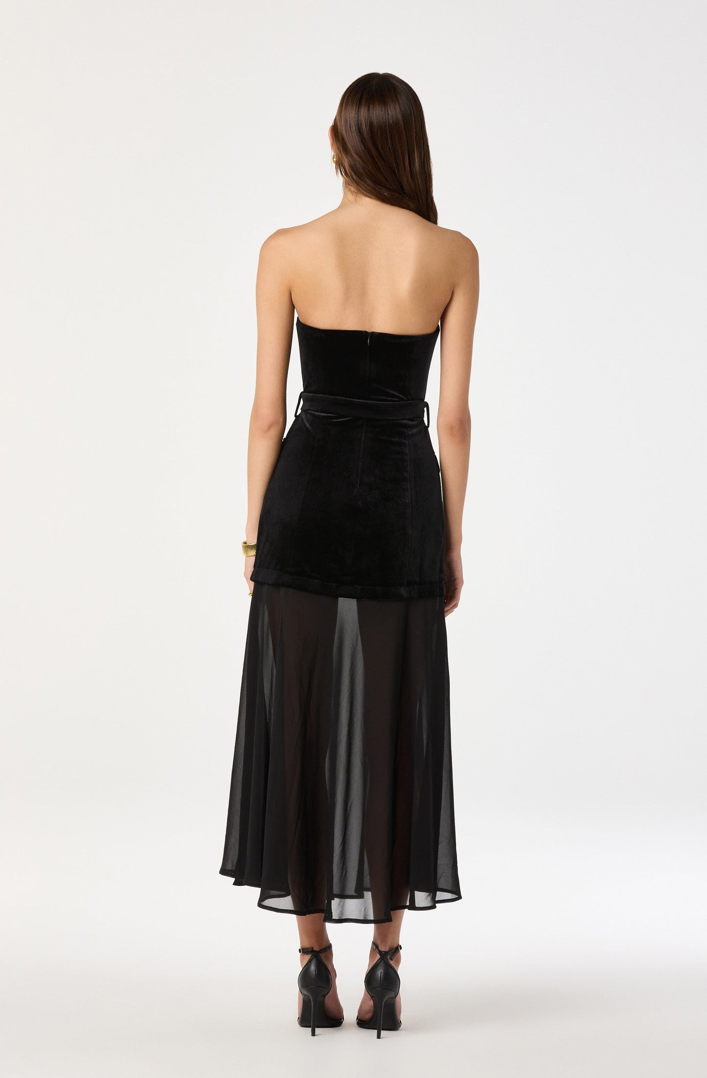 Strapless Contrast Belted Midi Dress