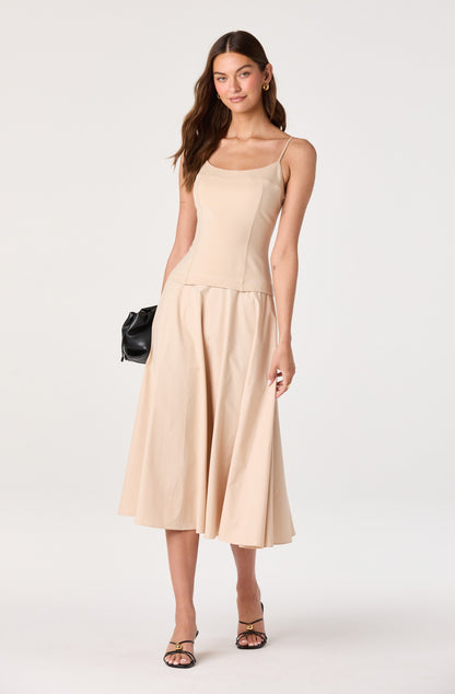 Cierra Mixed Media Drop Waist Midi Dress