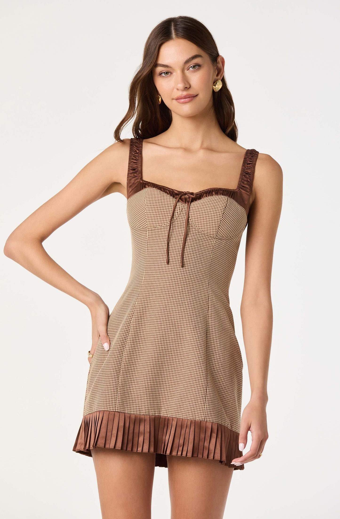 Gingham Milkmaid Contrast Mini Dress