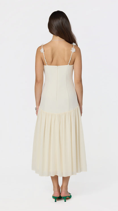 Amia Floral Applique Midi Dress