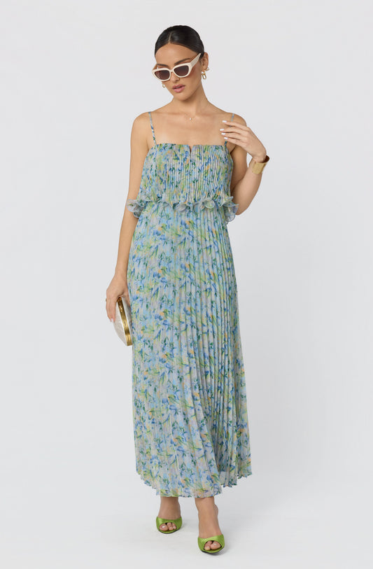 Makennah Plissé Floral Maxi Dress