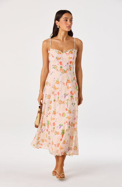 Jaylynn Ruffle Sweetheart Linen Midi Dress