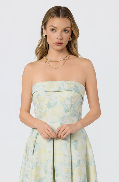 Destini Floral Jacquard Strapless Midi Dress