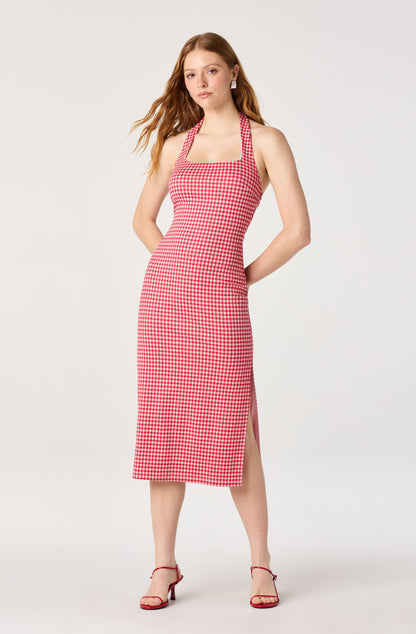 Alice Halter Gingham Fitted Midi Dress