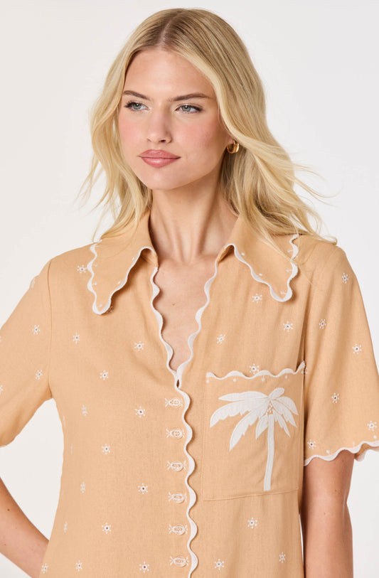 Noelle Eyelet Palm Tree Mini Dress