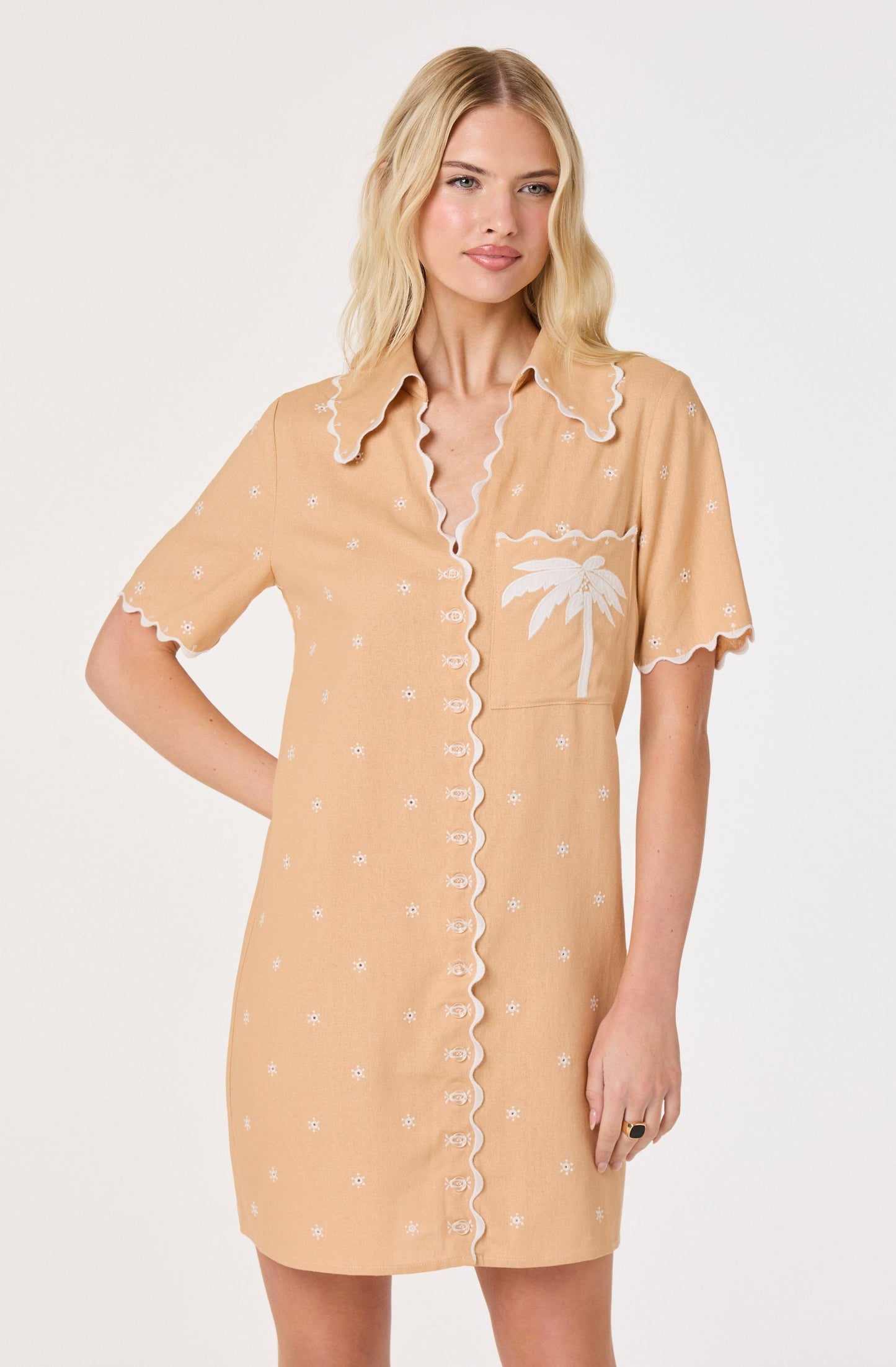 Noelle Eyelet Palm Tree Mini Dress