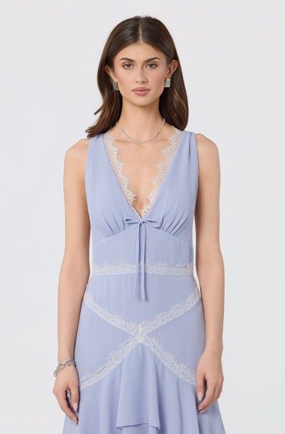 Evelyn Lace Trim Tiered Ruffle Maxi Dress