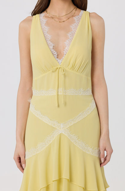 Evelyn Lace Trim Tiered Ruffle Maxi Dress