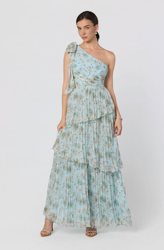 Tearra Floral One-Shoulder Tiered Maxi Dress