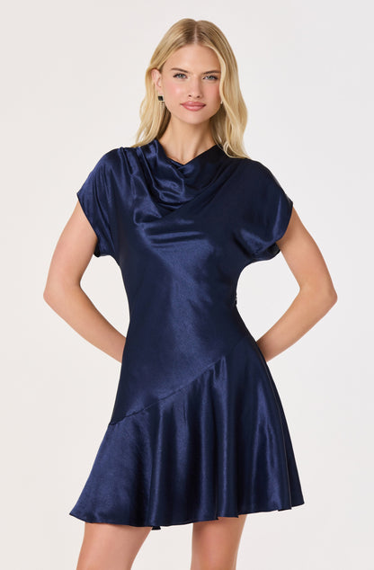 Sherrer Cowl Neck Satin Mini Dress