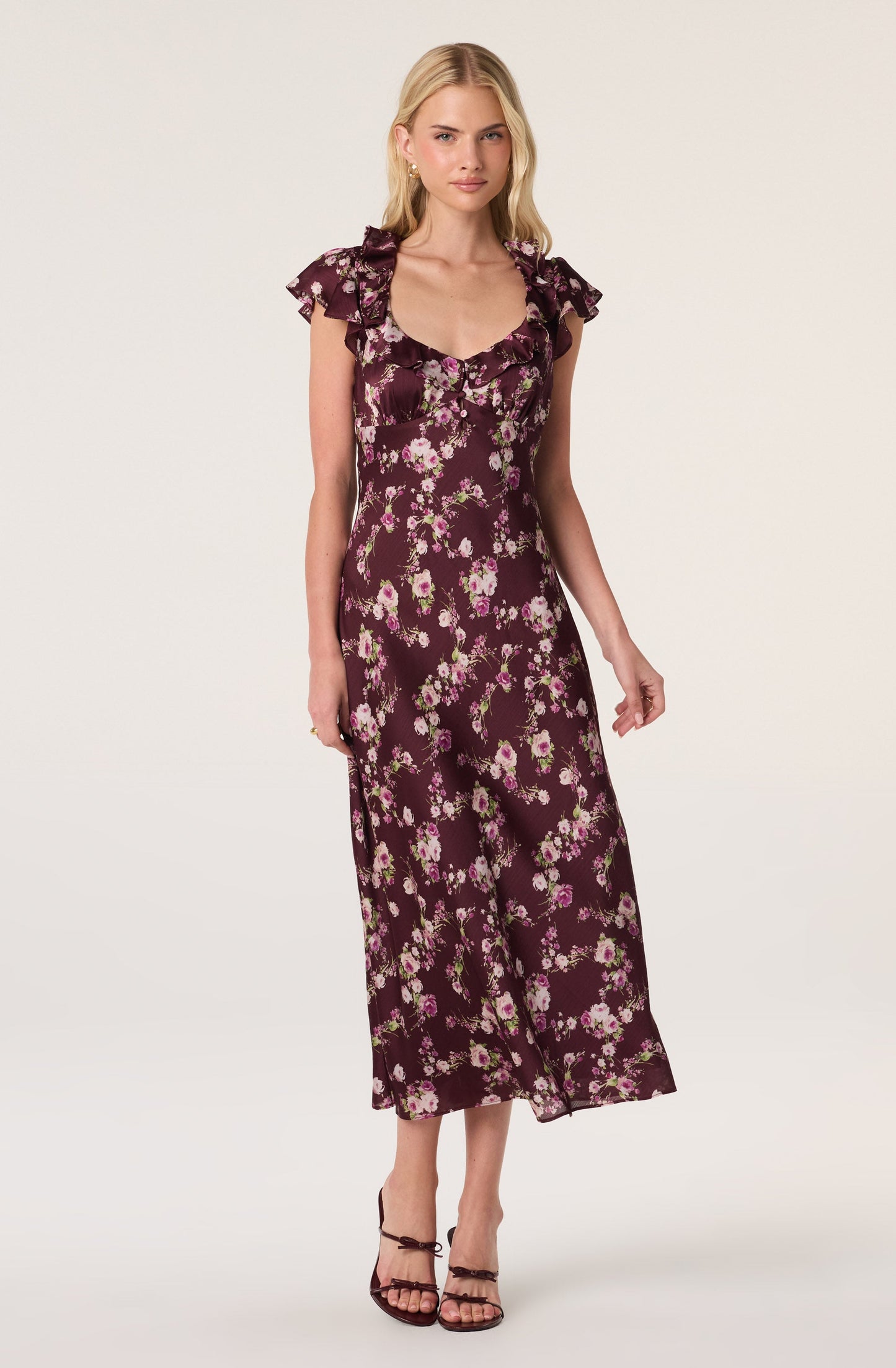 Nico Cap Sleeve Satin Midi Dress