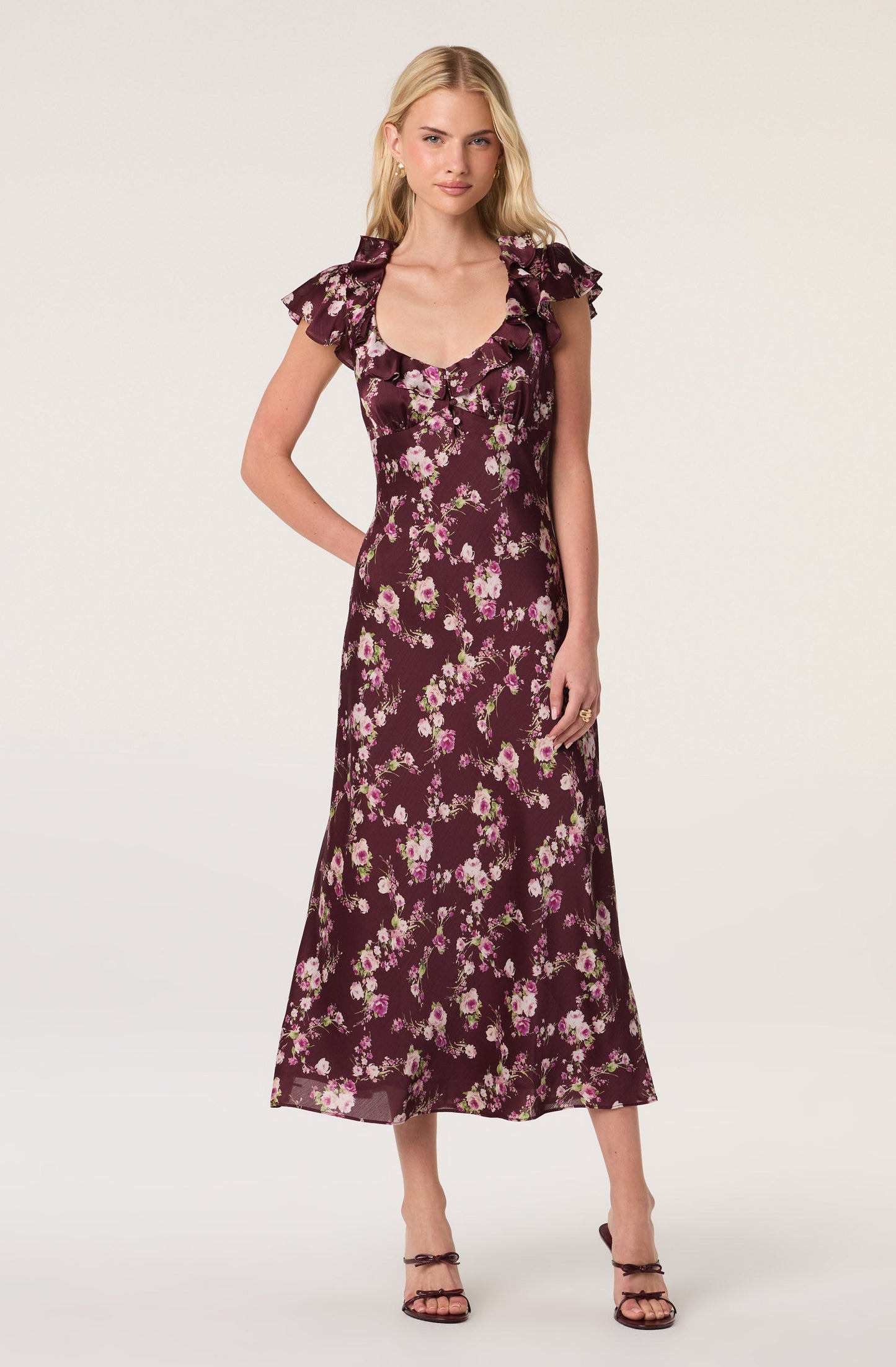 Nico Cap Sleeve Satin Midi Dress