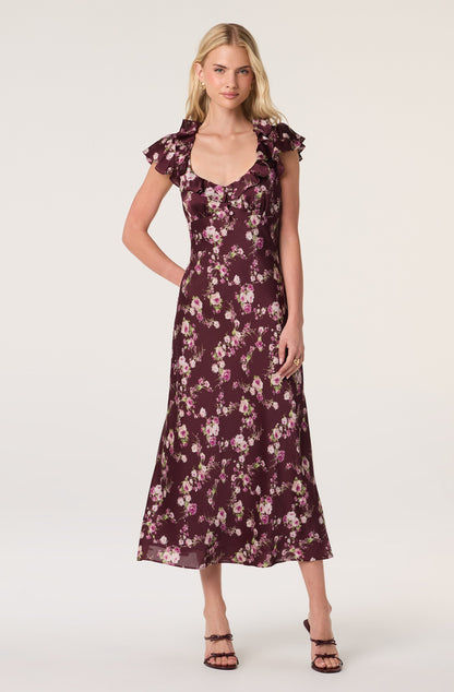 Nico Cap Sleeve Satin Midi Dress