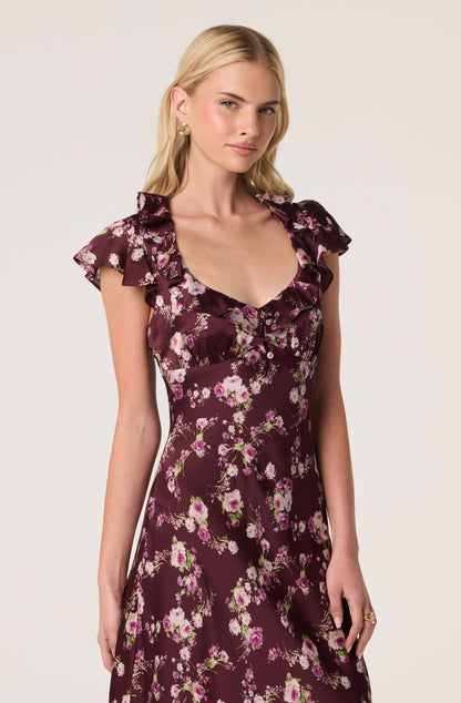 Nico Cap Sleeve Satin Midi Dress