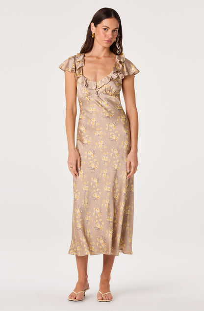 Nico Cap Sleeve Satin Midi Dress