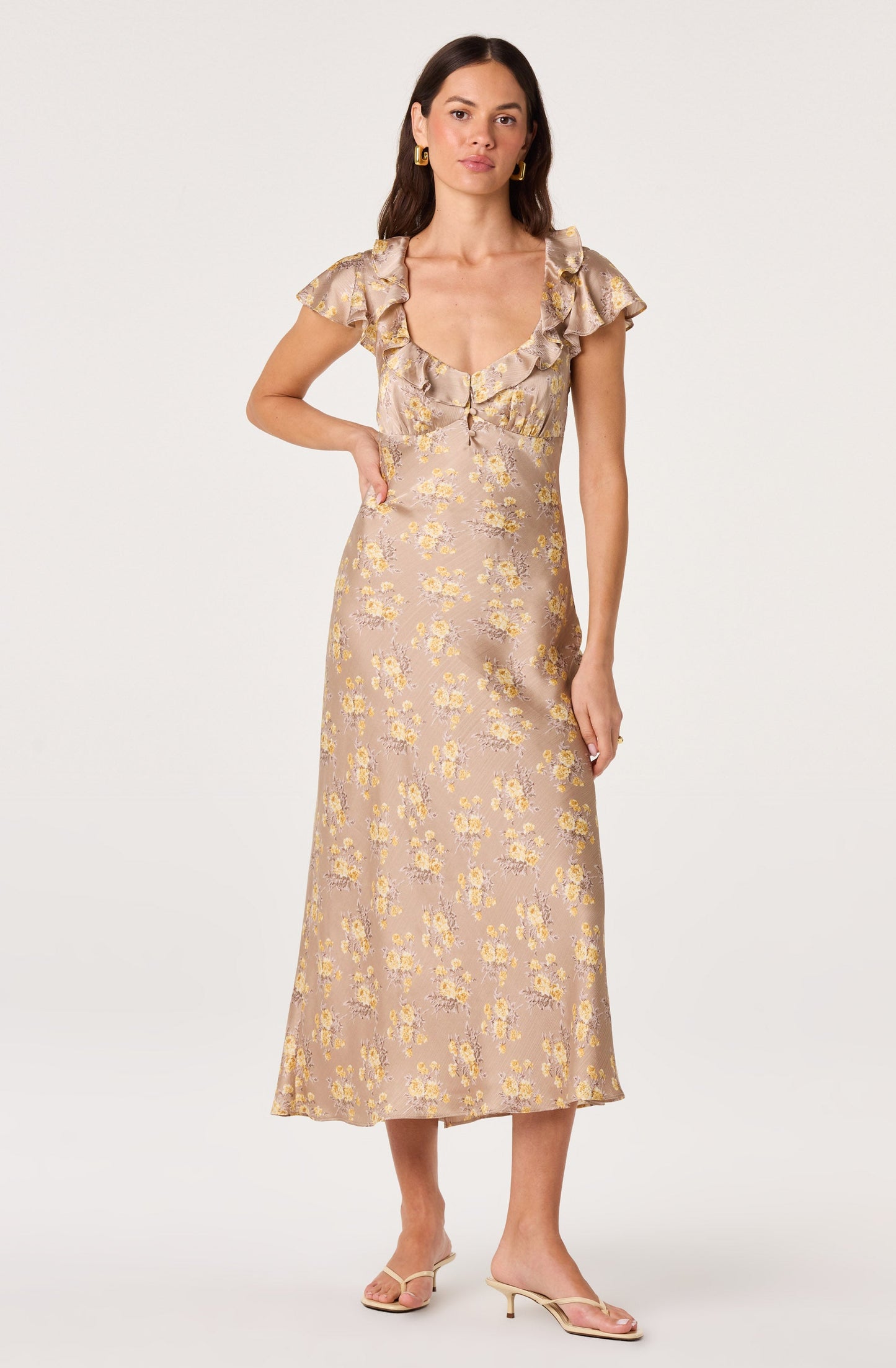 Nico Cap Sleeve Satin Midi Dress