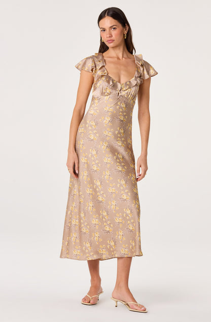 Nico Cap Sleeve Satin Midi Dress
