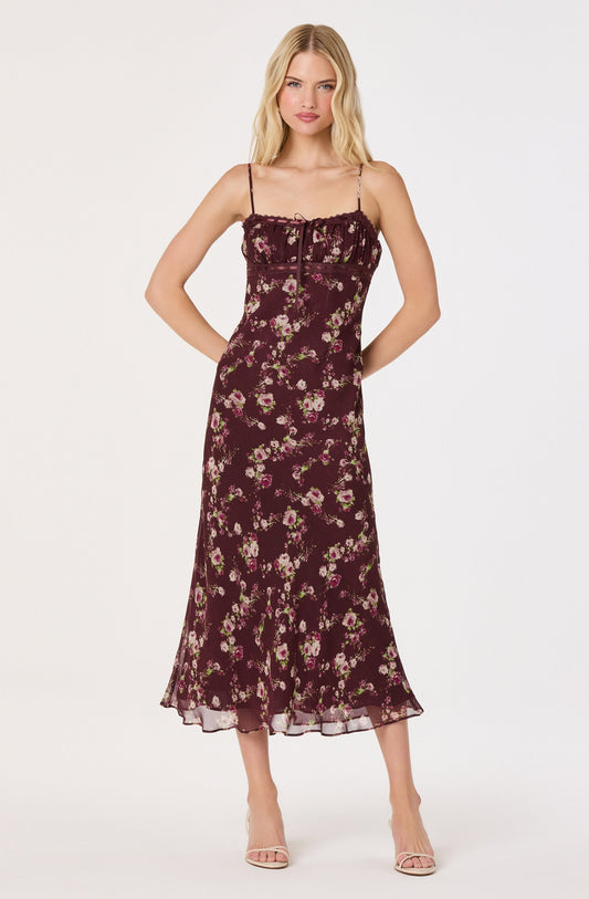 Abriana Chiffon Ruched Midi Dress