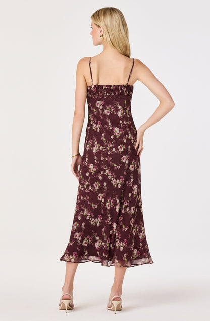 Abriana Chiffon Ruched Midi Dress