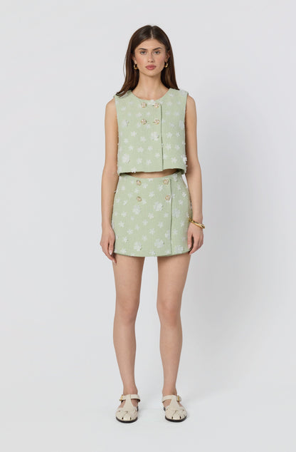 Janell Floral Applique Tweed Skort