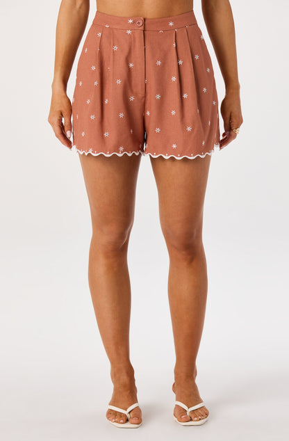 Justina Eyelet Scalloped Hem Shorts