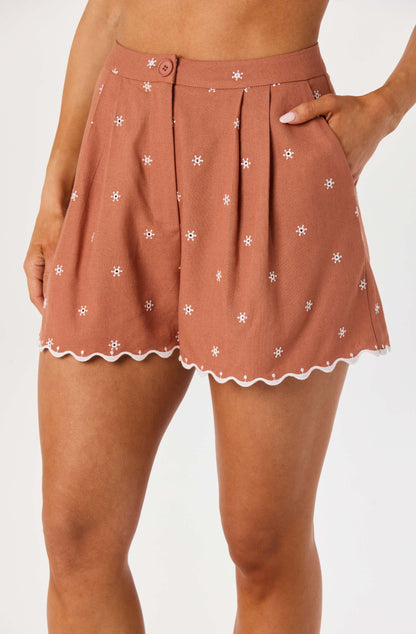 Justina Eyelet Scalloped Hem Shorts