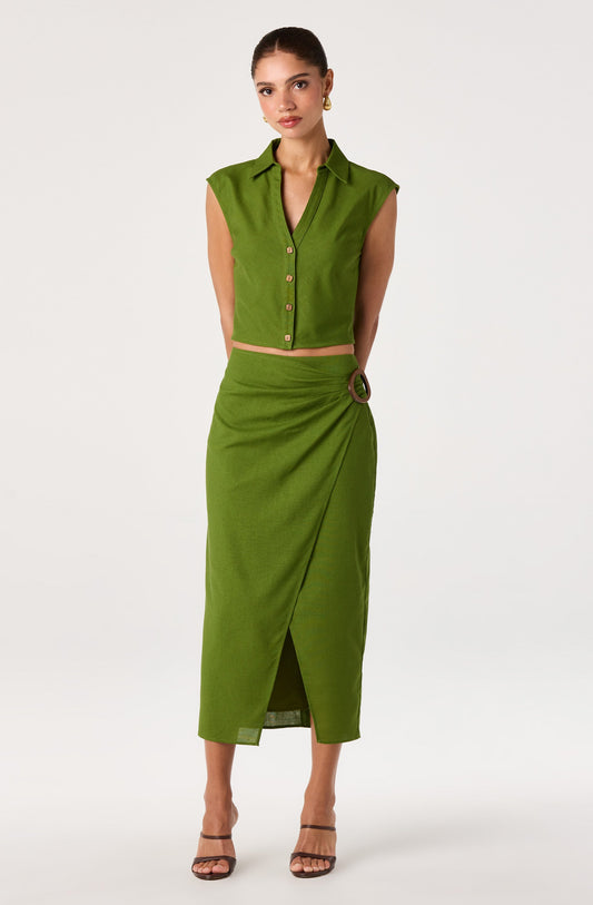 Onyx Faux Wrap Midi Skirt