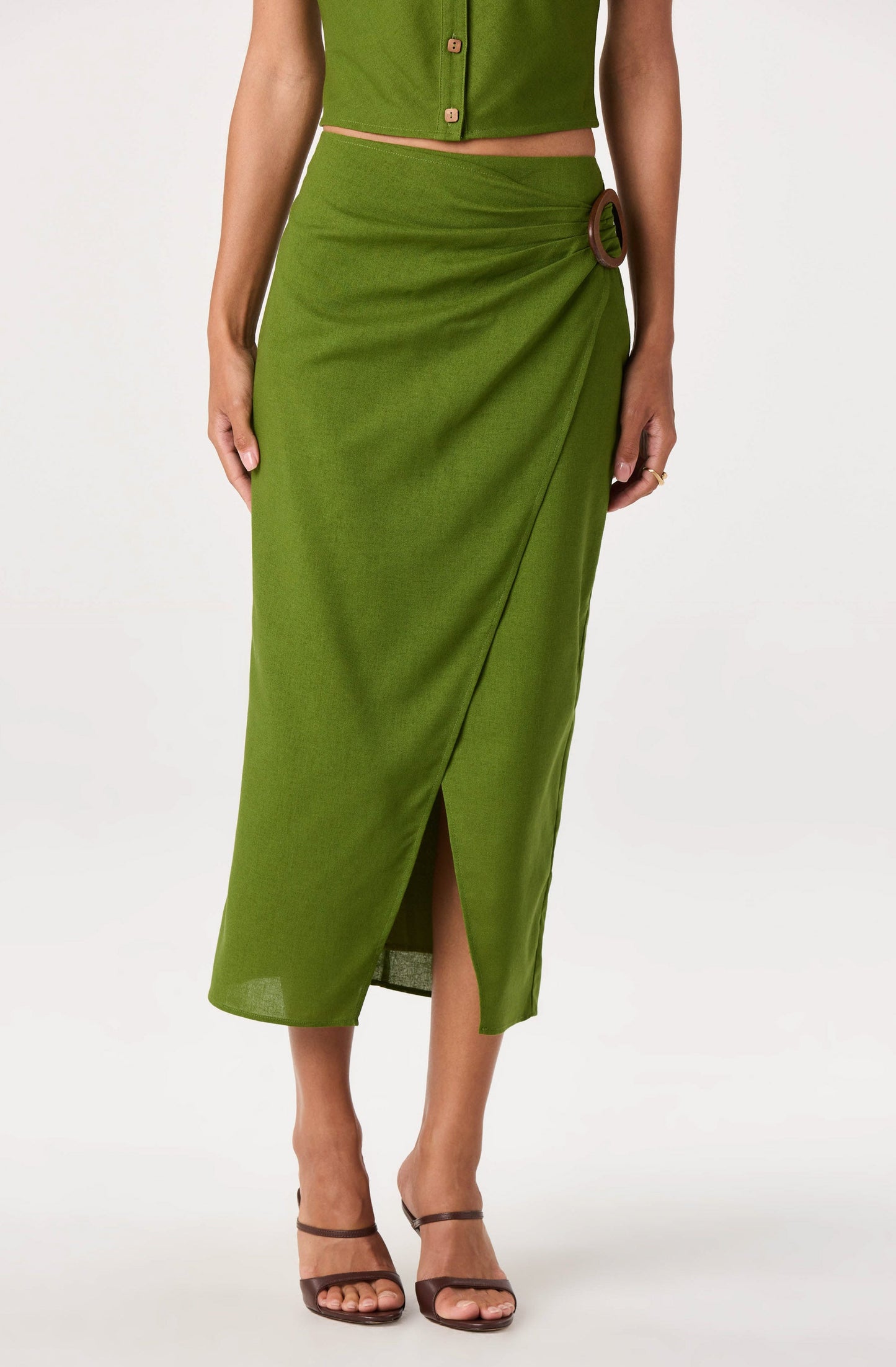Onyx Faux Wrap Midi Skirt
