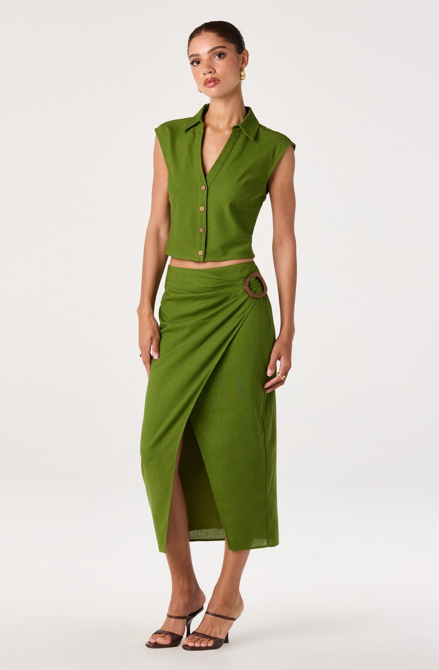 Onyx Faux Wrap Midi Skirt