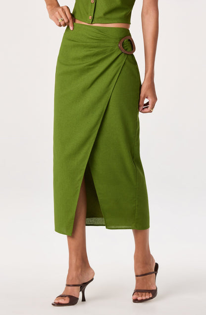 Onyx Faux Wrap Midi Skirt