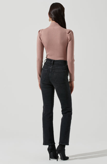 Front Cutout Long Sleeve Sweater Bodysuit