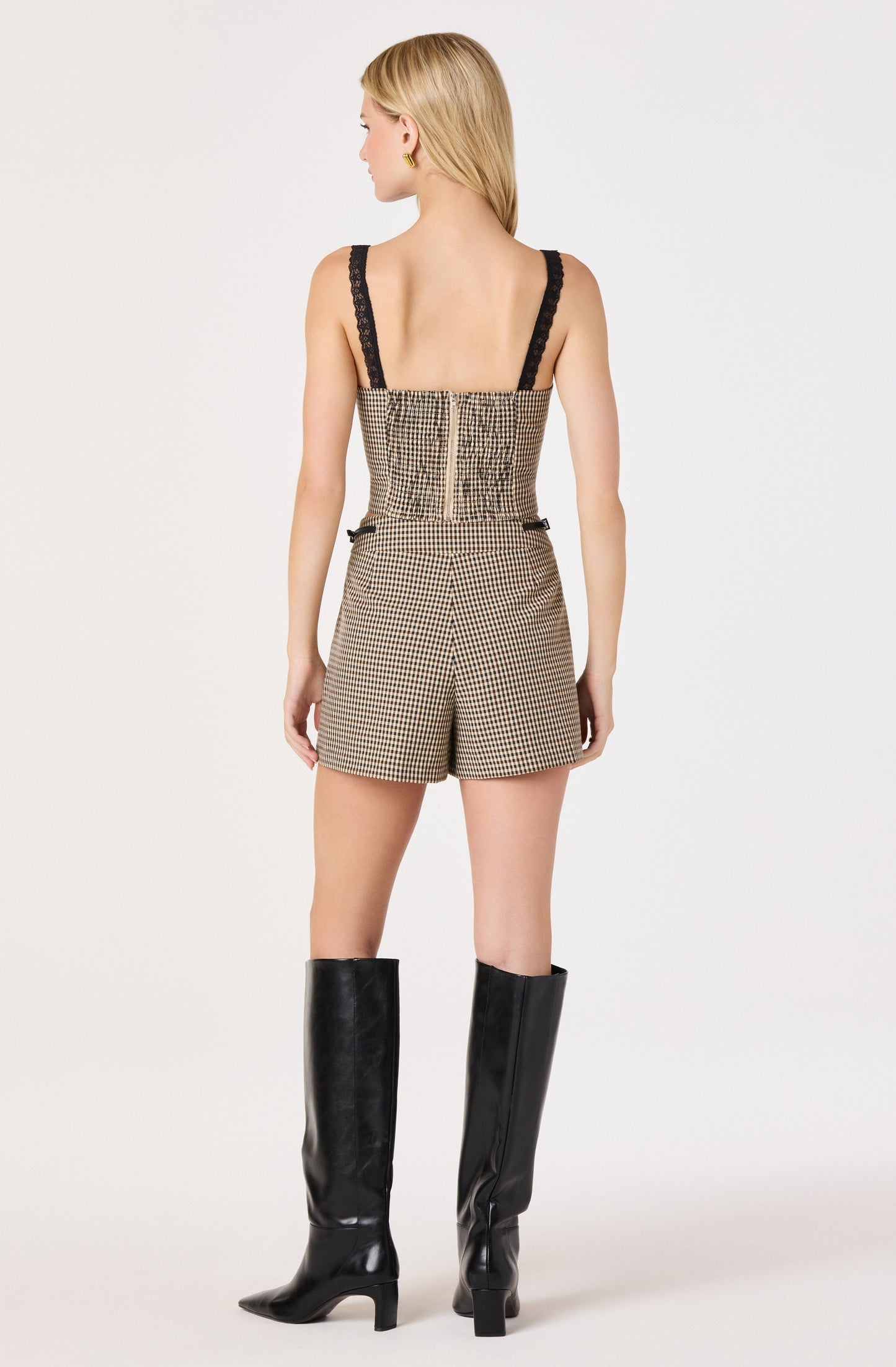 Gingham Lace Trim Bustier Top