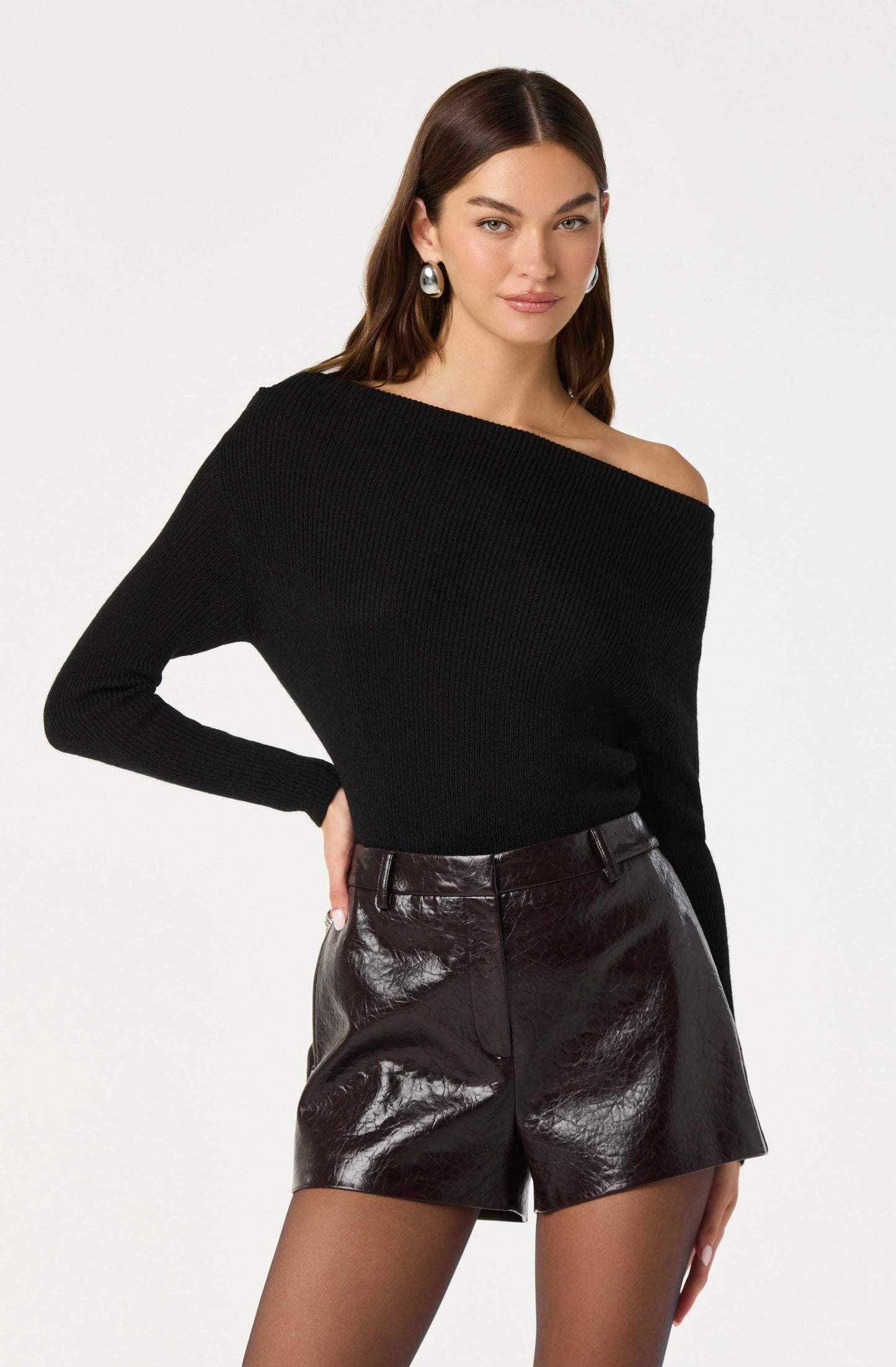 One Shoulder Ribbed Knit Top