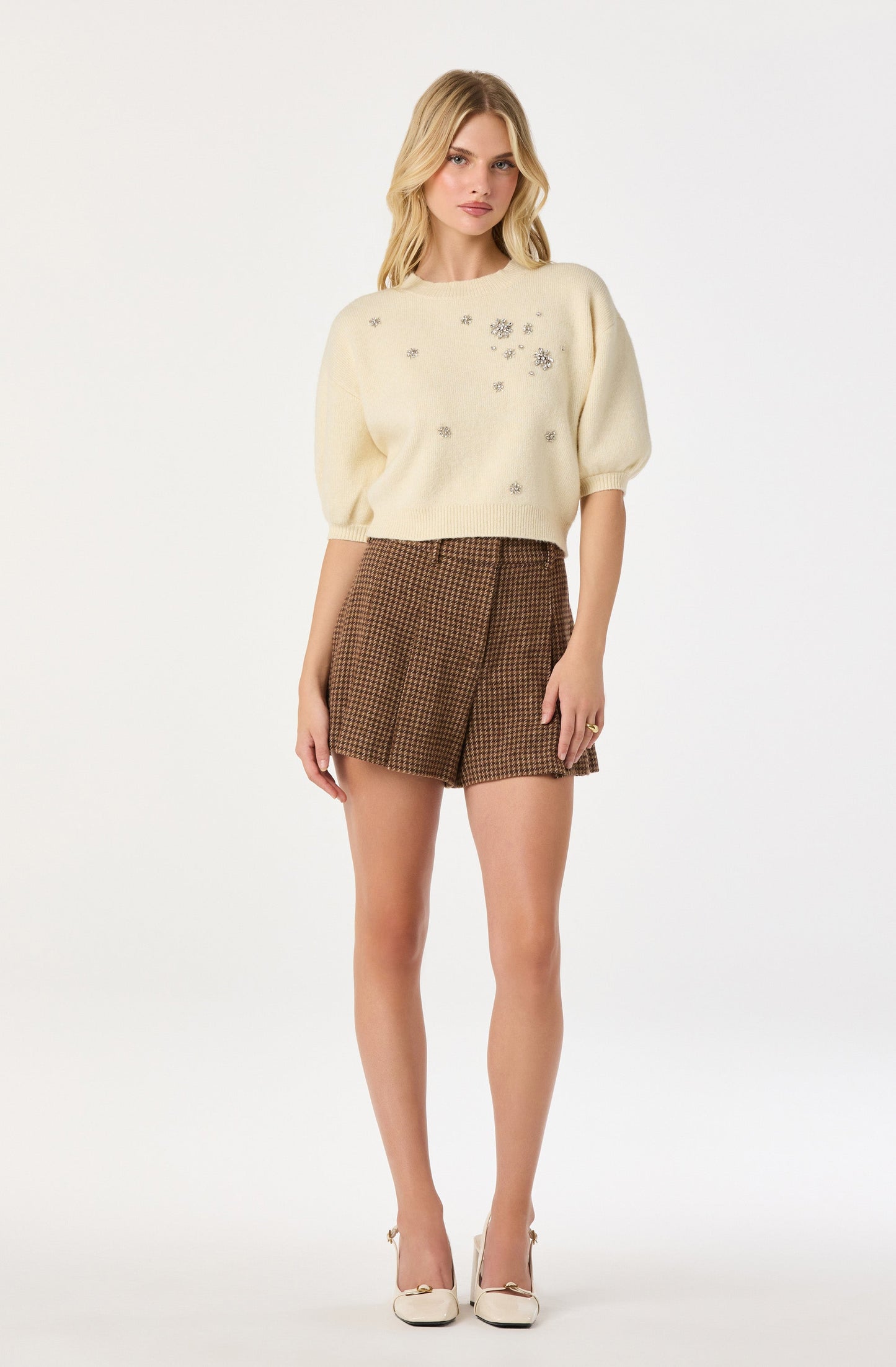 Jewel Embellished Puff Sleeve Sweater
