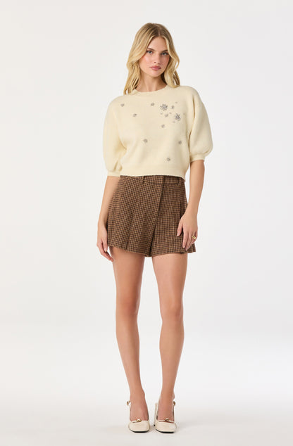 Jewel Embellished Puff Sleeve Sweater