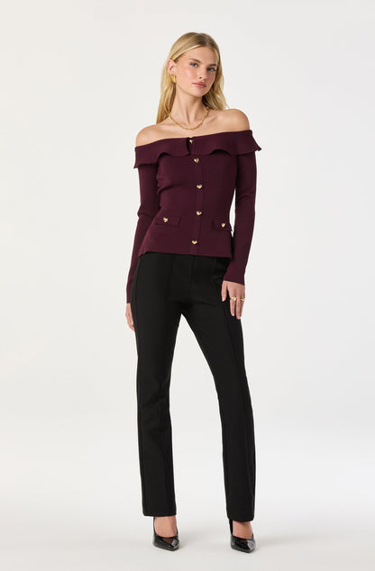 Off Shoulder Foldover Ruffle Sweater