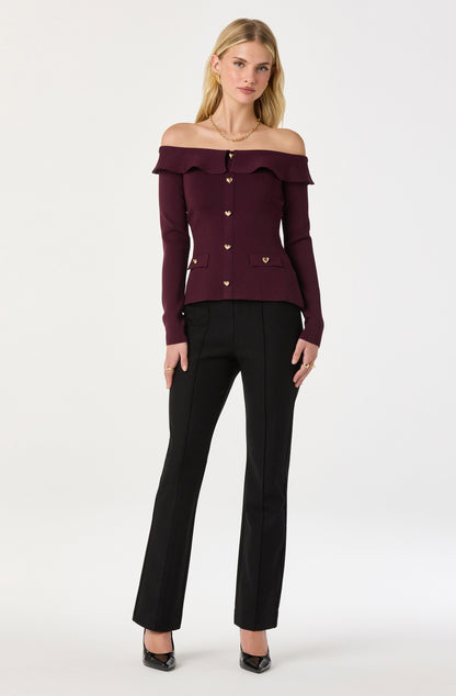 Off Shoulder Foldover Ruffle Sweater