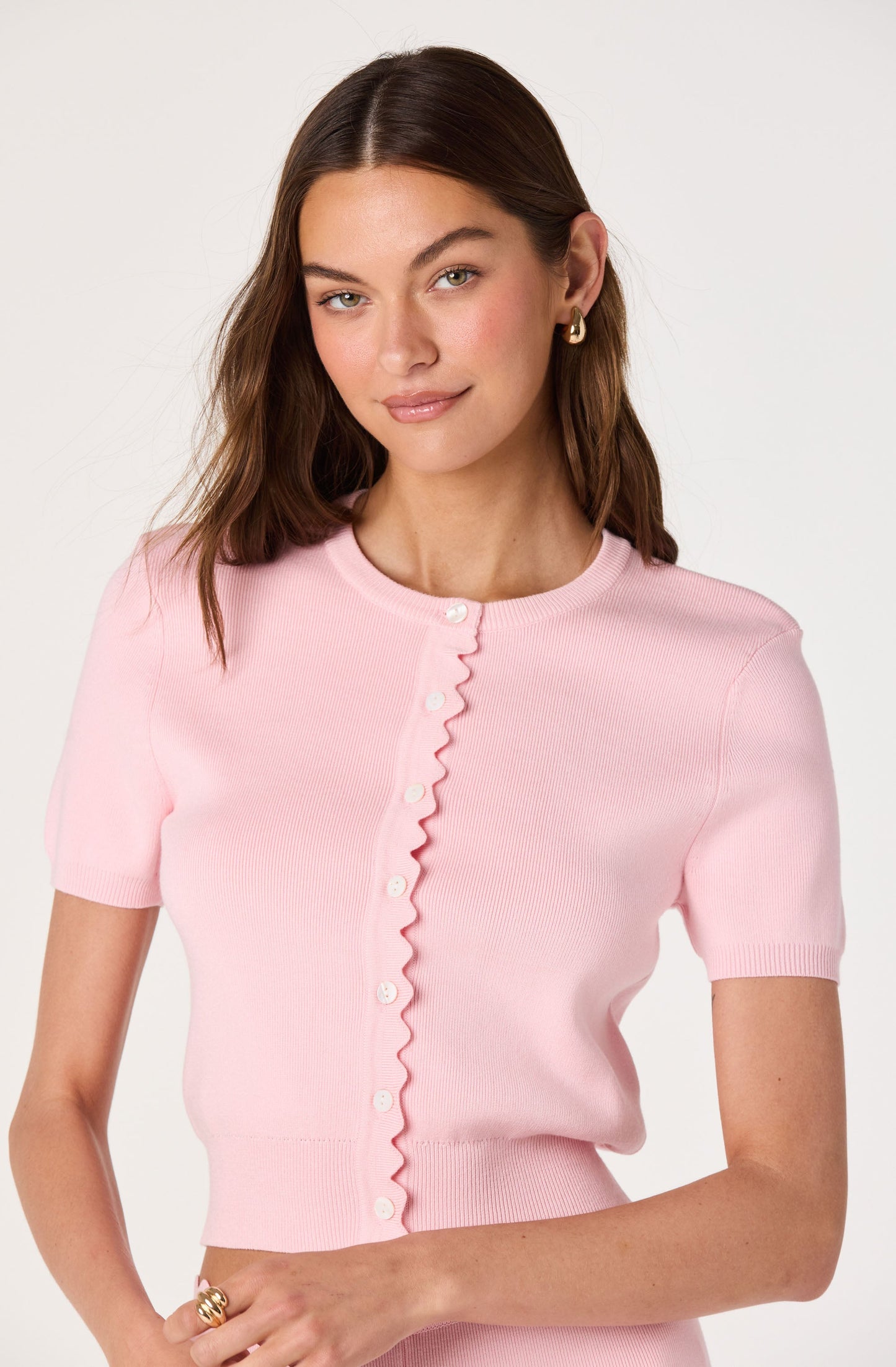 Scalloped Placket Ribbed Cardigan