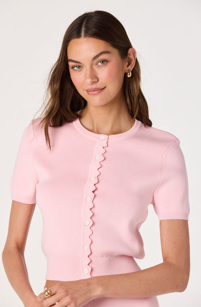 Scalloped Placket Ribbed Cardigan
