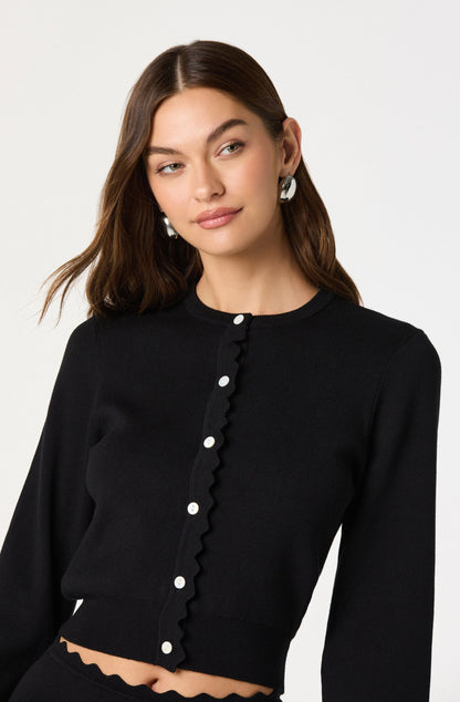 Scalloped Crewneck Cardigan